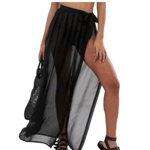 ASOS black sheer wrap skirt swim coverup